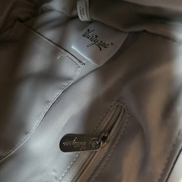 Studio Thirty-One Classic Body Handbag Blue Faux Leather Flap Canvas Striped - Picture 8 of 9